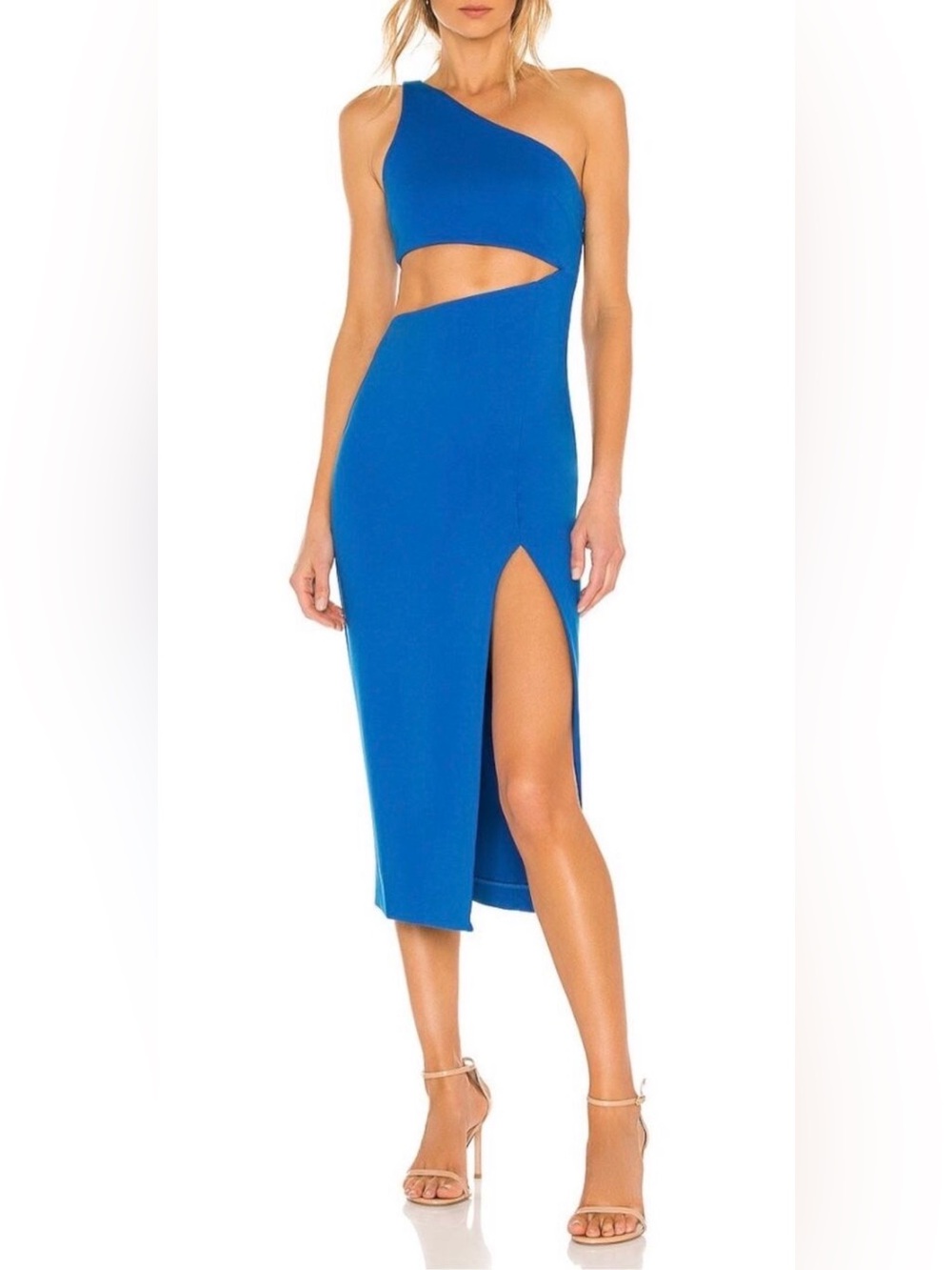 NBD Revolve Midi Dress Kody Cut Out Blue One Shoulder size Large